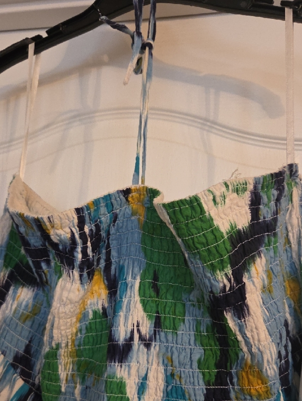 Plus Sz Smocked Waist Multicolor Maxi Skirt Or Dress - Blue Green Yellow & White - Picture 14 of 14